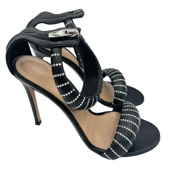 Gianvito Rossi Bijoux Crystal Puffy Nappa Black 105mm Sandals Size 8.5 - Picture 4 of 13